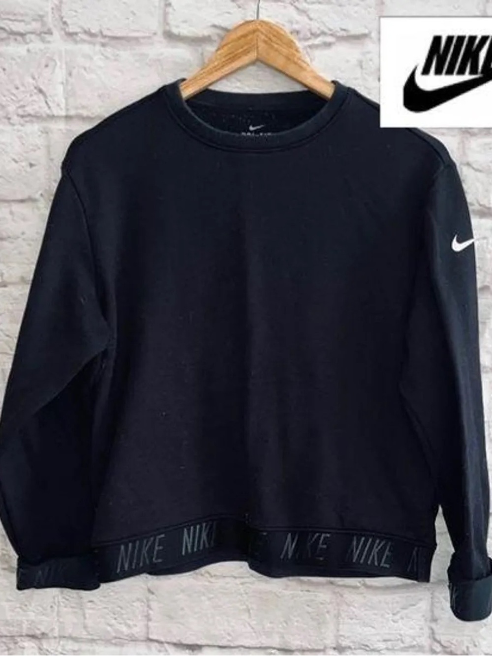 Nike Black Crewneck Sweatshirt with Branded Hem